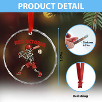 Red October Skeleton Baseball Crystal Glass Ornament Philadelphia Halloween Costume Funny TS10