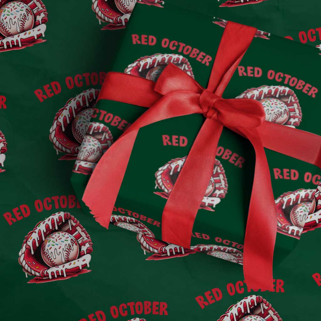 Red October Wrapping Paper Roll Baseball Drip Ice Cream Sprinkles Baseball Glove - Wonder Print Shop