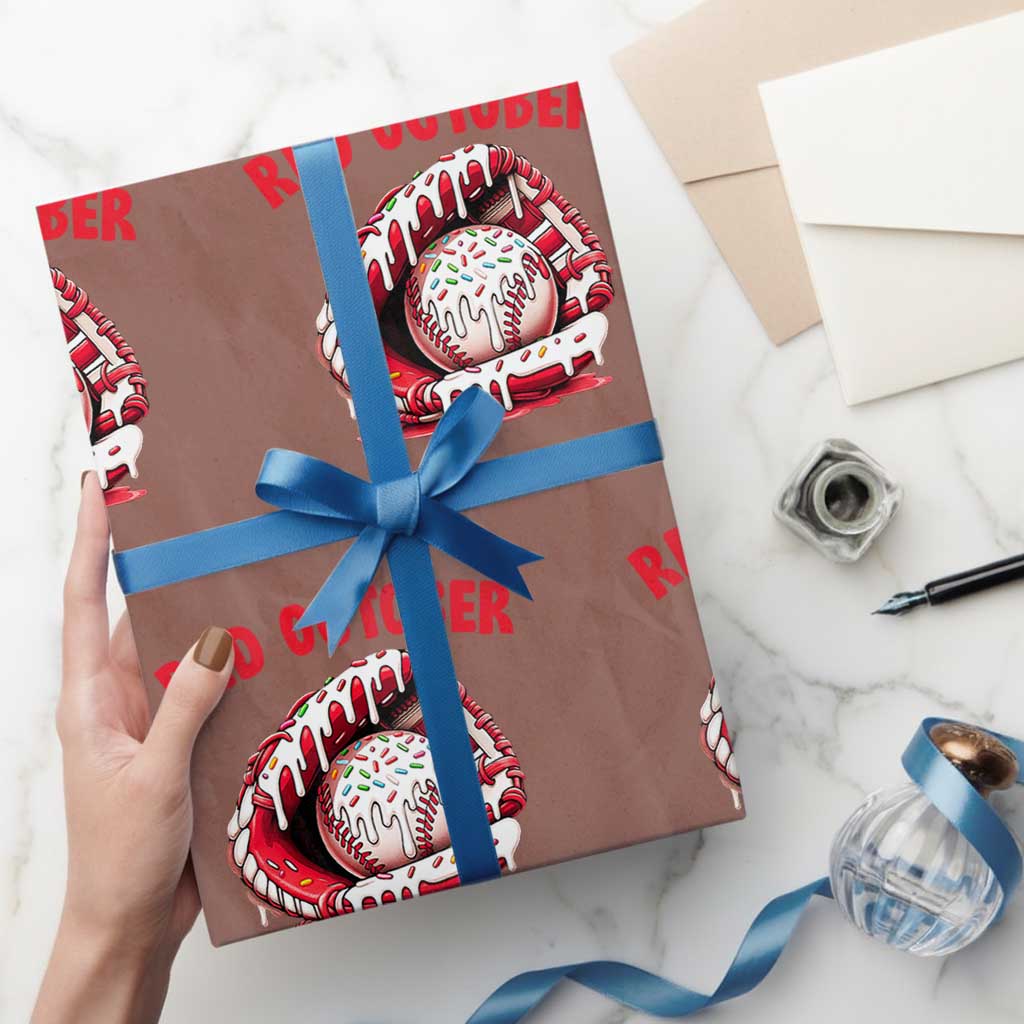 Red October Wrapping Paper Roll Baseball Drip Ice Cream Sprinkles Baseball Glove - Wonder Print Shop