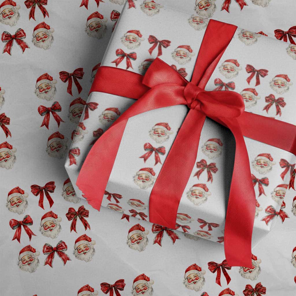 Red Plaid Coquette Bow Santa Claus Wrapping Paper Roll Merry Xmas Festive
