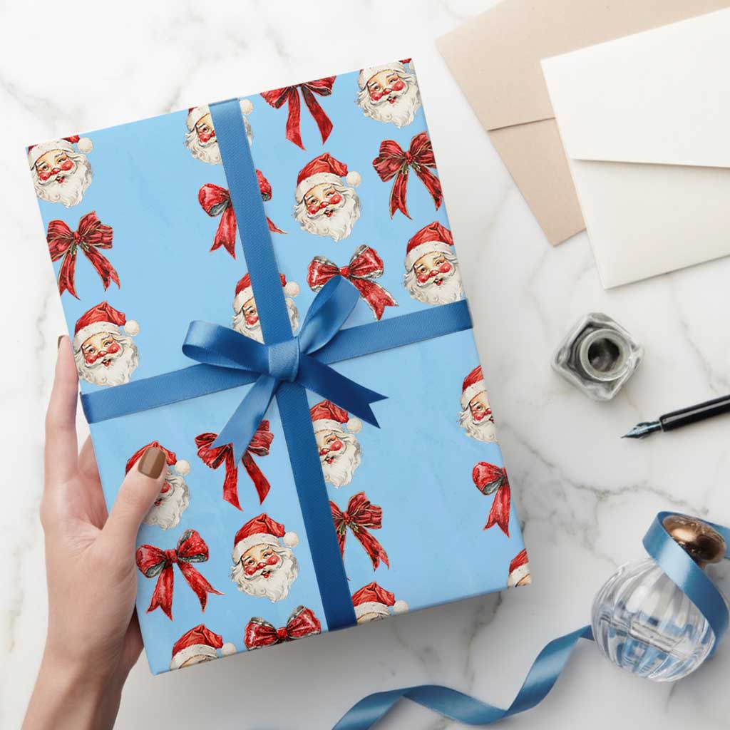 Red Plaid Coquette Bow Santa Claus Wrapping Paper Roll Merry Xmas Festive