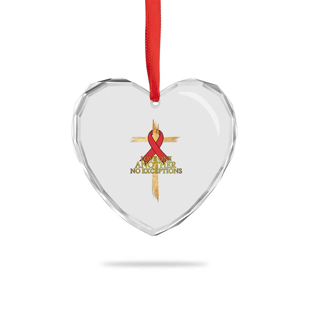 Red Ribbon Christian Heart Crystal Glass Ornament Cross Bible Verse - Wonder Print Shop