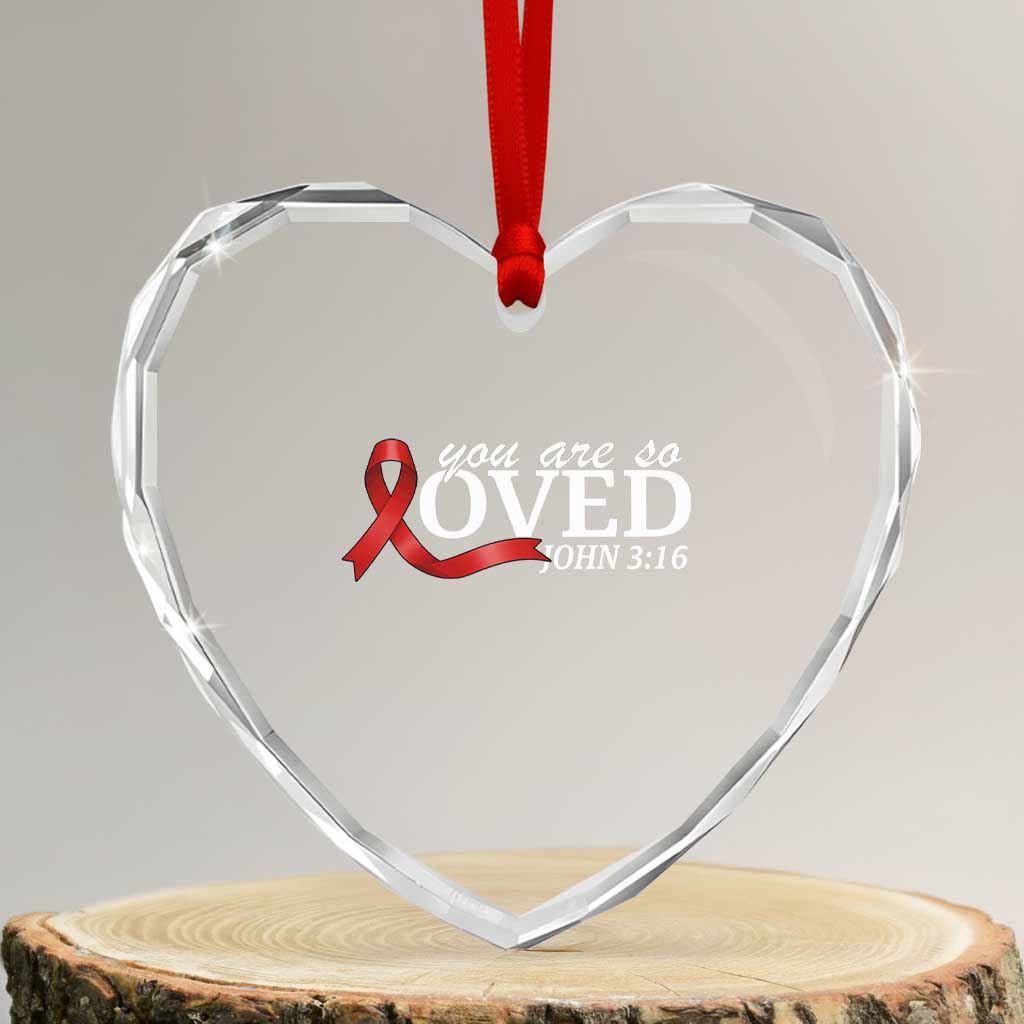 Red Ribbon Christian Heart Crystal Glass Ornament Cross Bible Verse Inspirational Religious Faith - Wonder Print Shop
