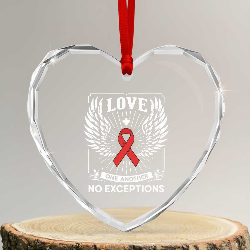 Red Ribbon Christian Heart Crystal Glass Ornament Cross Minimal Faith HIV Awareness Religious - Wonder Print Shop