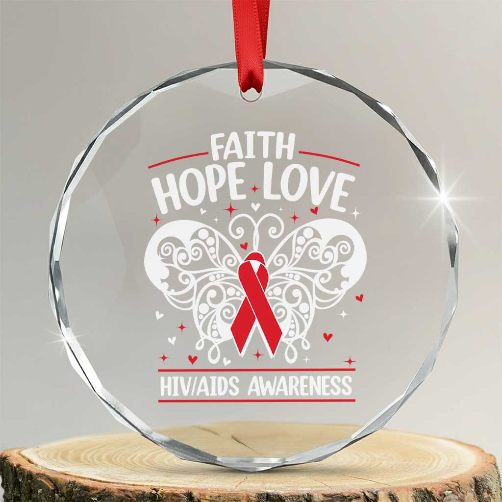 Red Ribbon Faith Hope Love Crystal Glass Ornament World AIDS Day Gift - Wonder Print Shop