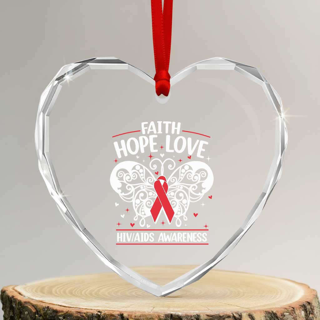 Red Ribbon Faith Hope Love Heart Crystal Glass Ornament World AIDS Day Gift - Wonder Print Shop