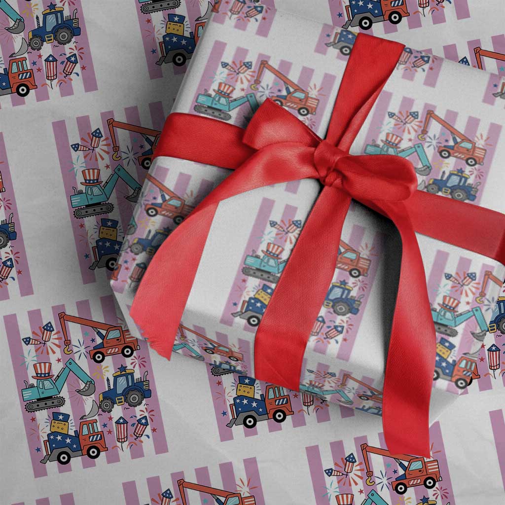 Red White And Blue Construction Crew Wrapping Paper Roll Patriotic Kids 4th Of July