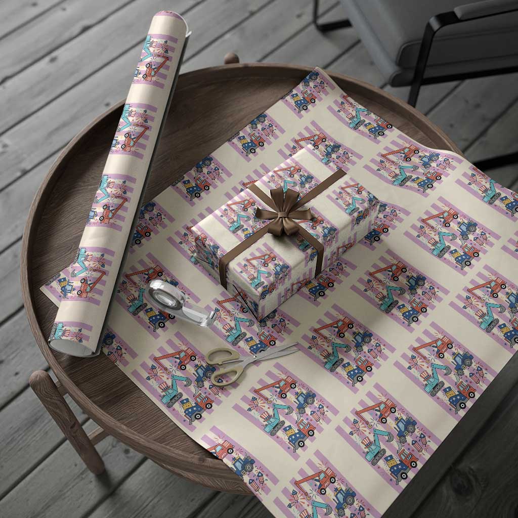 Red White And Blue Construction Crew Wrapping Paper Roll Patriotic Kids 4th Of July