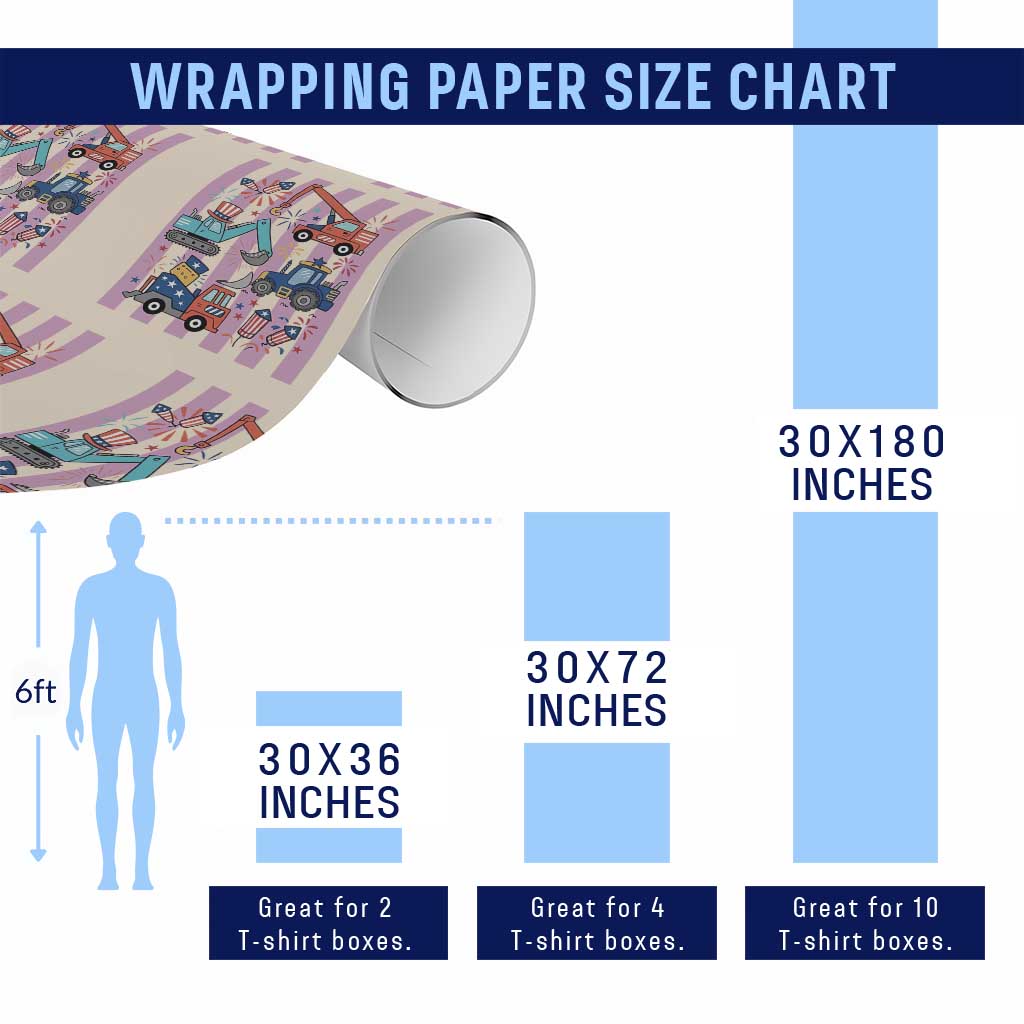 Red White And Blue Construction Crew Wrapping Paper Roll Patriotic Kids 4th Of July