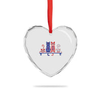 Red White And Blue Cute Cats Heart Crystal Glass Ornament Patriotic Pet Lover