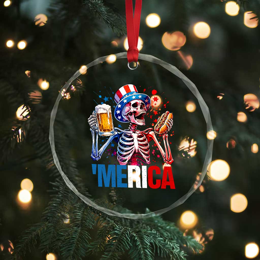 Red White And Blue Skeleton Party Crystal Glass Ornament American Freedom Vibes