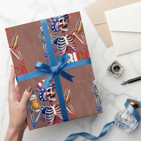 Red White And Blue Skeleton Party Wrapping Paper Roll American Freedom Vibes