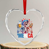 Red White And Blue Skeleton Party Heart Crystal Glass Ornament American Freedom Vibes