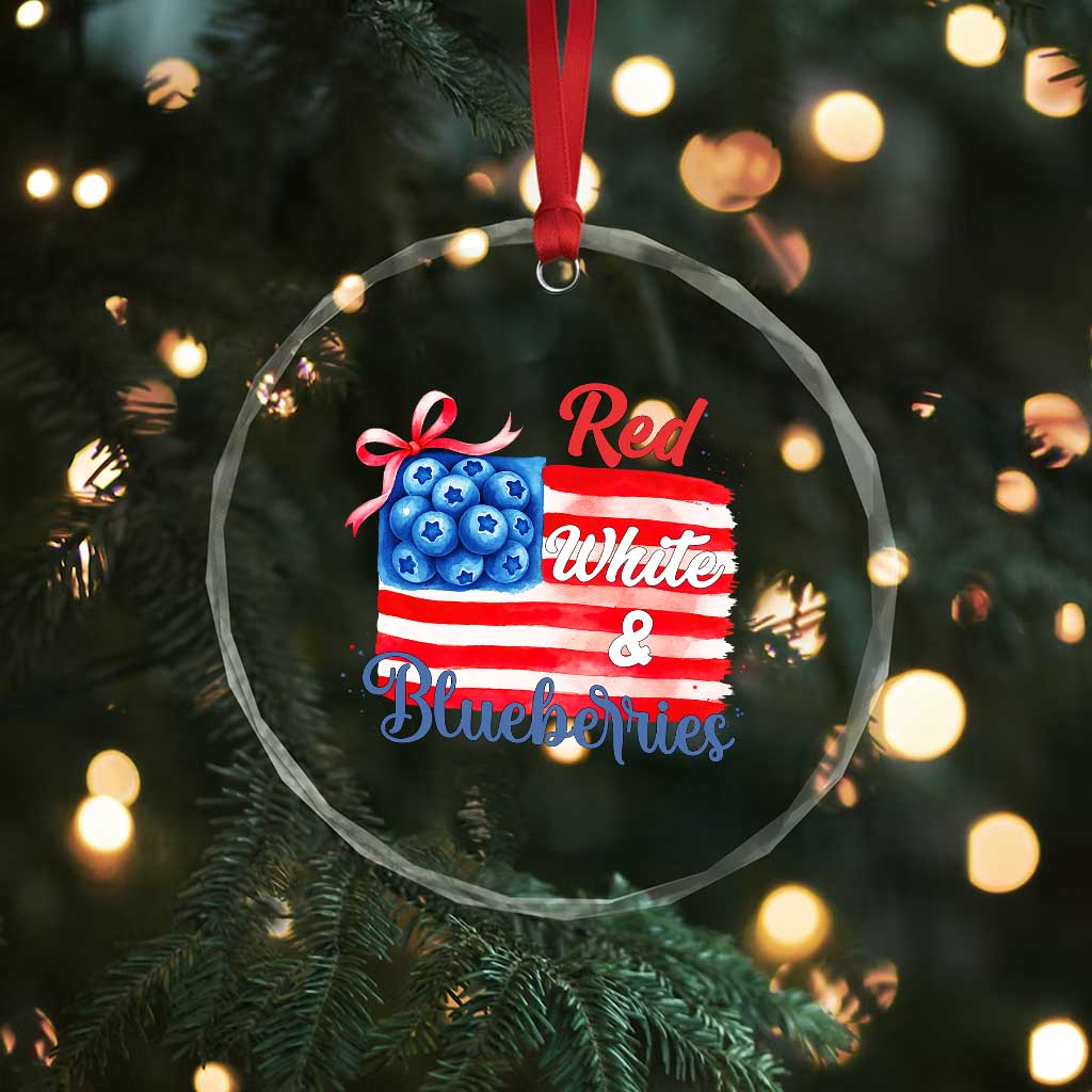 Red White and Blueberries Crystal Glass Ornament Patriotic Vintage American Flag Coquette Bow - Wonder Print Shop