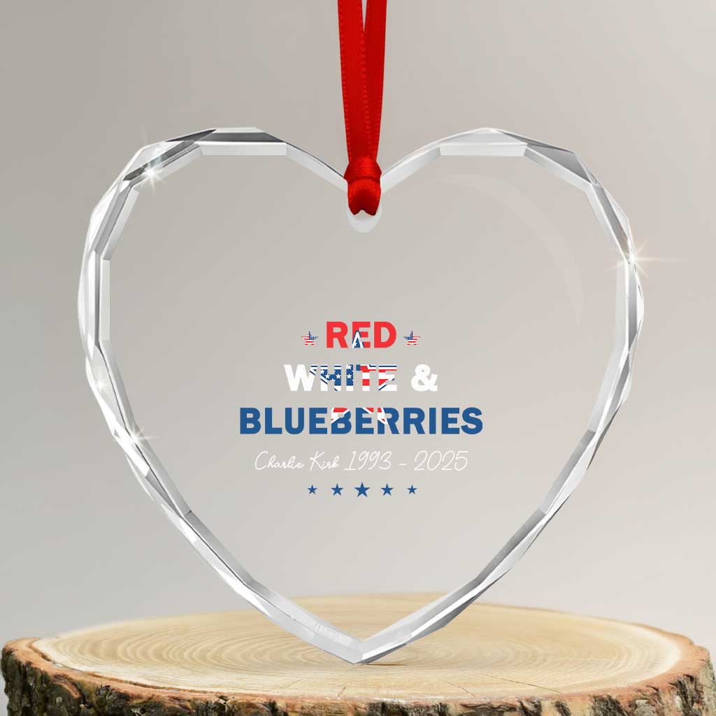 Red White and Blueberries Heart Crystal Glass Ornament Charlie Kirk 1993 2025 Patriotic Memorial - Wonder Print Shop