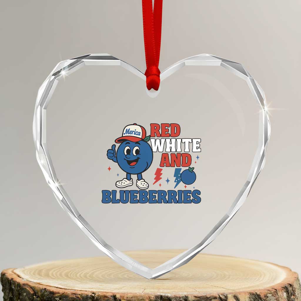 Red White and Blueberries Heart Crystal Glass Ornament Patriotic Fruit Cartoon Graphic - Wonder Print Shop