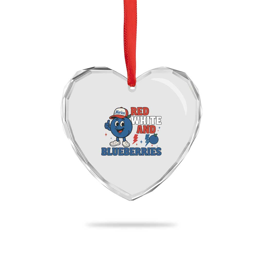 Red White and Blueberries Heart Crystal Glass Ornament Patriotic Fruit Cartoon Graphic - Wonder Print Shop