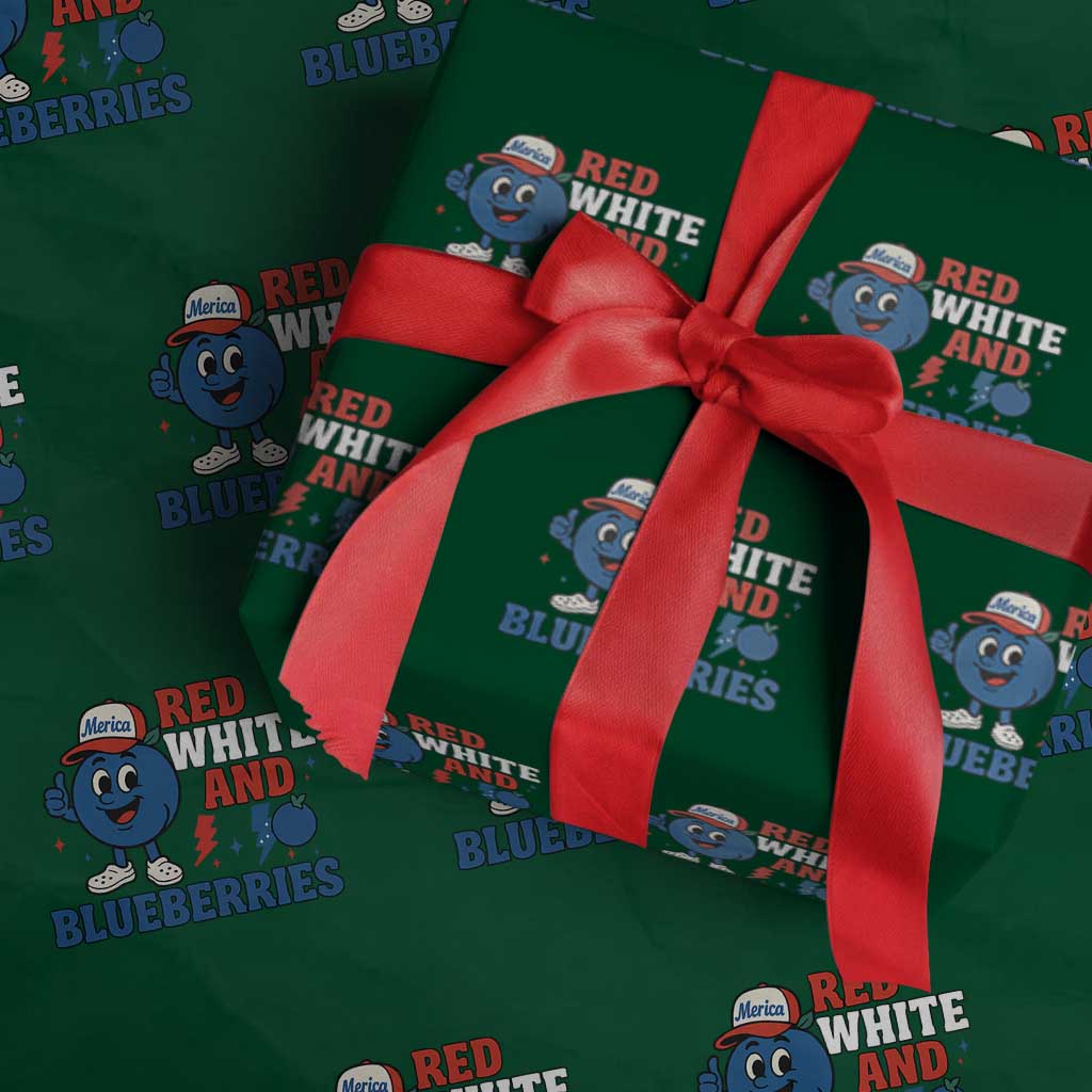 Red White and Blueberries Wrapping Paper Roll Patriotic Fruit Cartoon Graphic - Wonder Print Shop