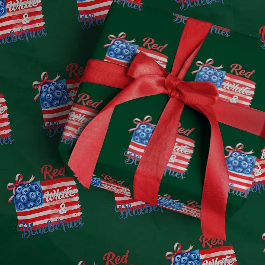 Red White and Blueberries Wrapping Paper Roll Patriotic Vintage American Flag Coquette Bow - Wonder Print Shop