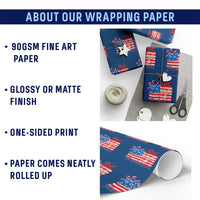 Red White and Blueberries Wrapping Paper Roll Patriotic Vintage American Flag Coquette Bow - Wonder Print Shop