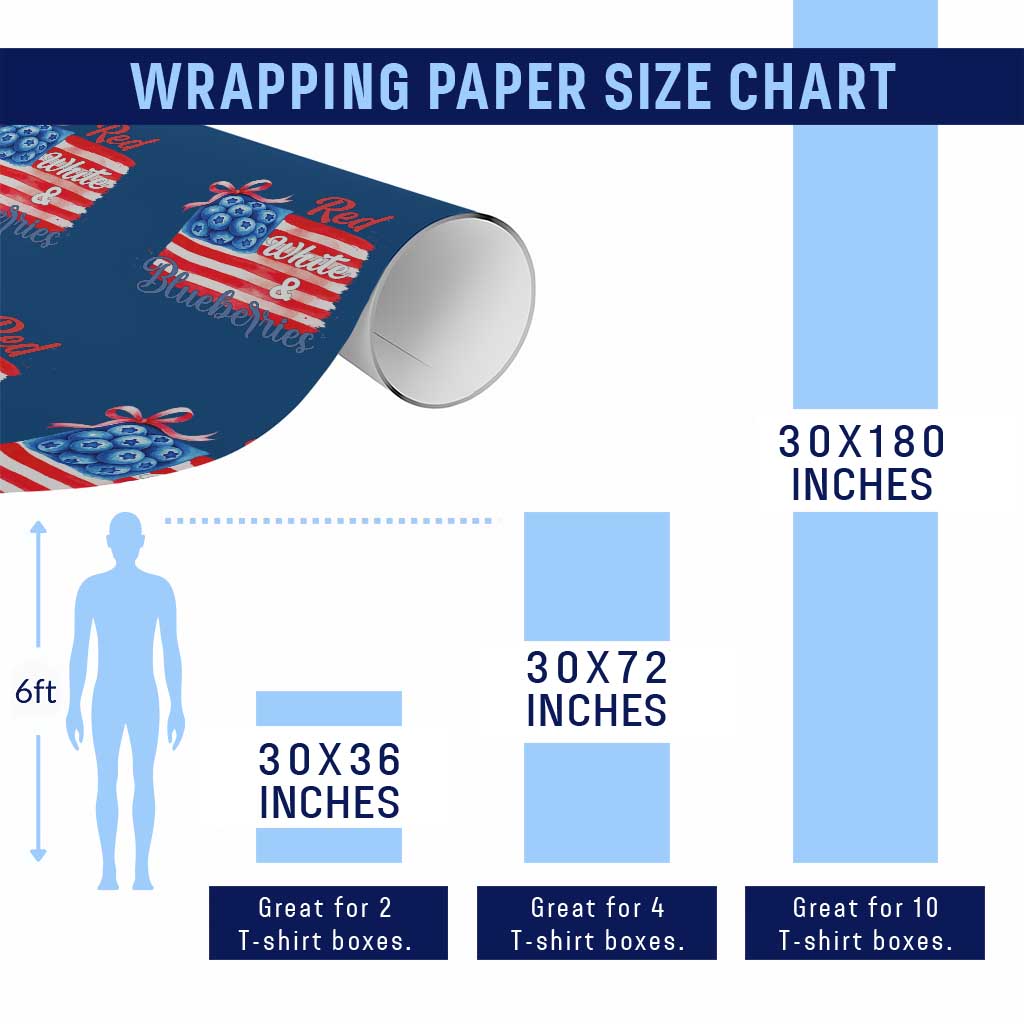 Red White and Blueberries Wrapping Paper Roll Patriotic Vintage American Flag Coquette Bow - Wonder Print Shop