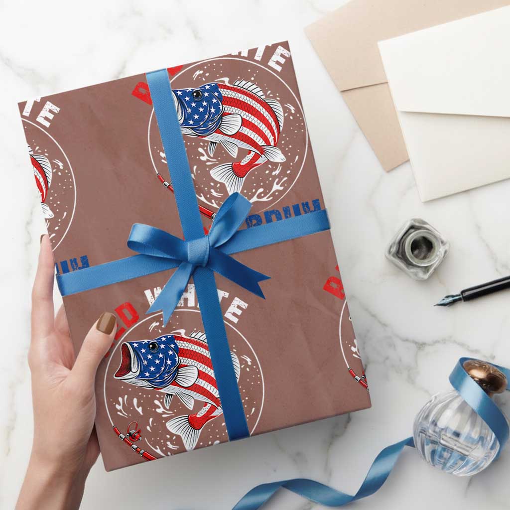 Red White And Bruh Fishing Wrapping Paper Roll Funny Patriotic Bass 4th Of July American Flag - Wonder Print Shop