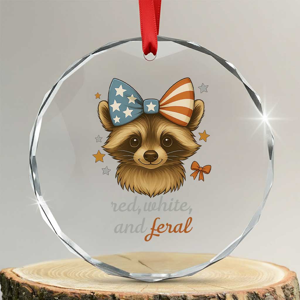 Red White and Feral Raccoon Crystal Glass Ornament Funny Patriotic Animal 4th of July - Wonder Print Shop