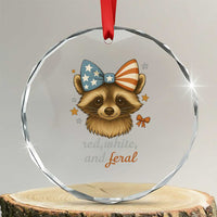 Red White and Feral Raccoon Crystal Glass Ornament Funny Patriotic Animal 4th of July TS02