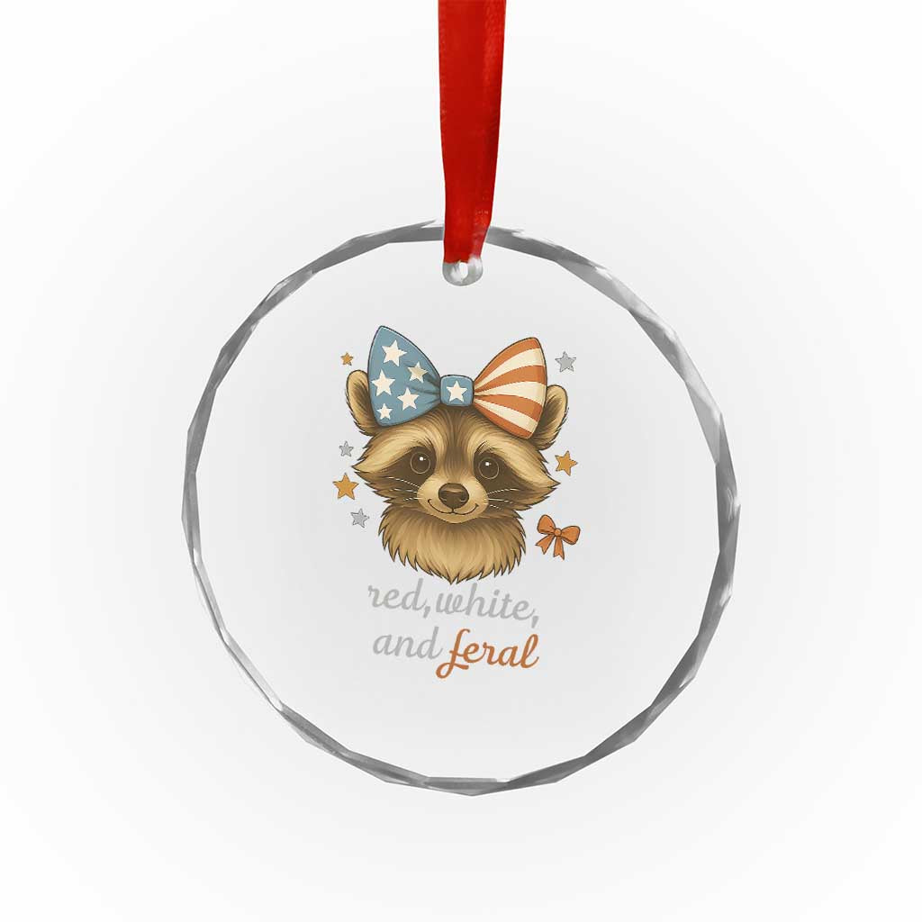 Red White and Feral Raccoon Crystal Glass Ornament Funny Patriotic Animal 4th of July TS02