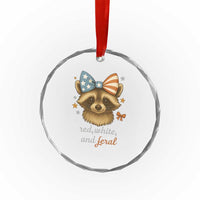 Red White and Feral Raccoon Crystal Glass Ornament Funny Patriotic Animal 4th of July TS02