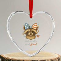 Red White and Feral Raccoon Heart Crystal Glass Ornament Funny Patriotic Animal 4th of July - Wonder Print Shop