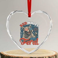 Red White and Feral Raccoon Heart Crystal Glass Ornament Funny Patriotic Fireworks Wild 4th of July Vibes - Wonder Print Shop