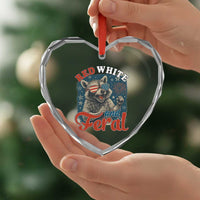 Red White and Feral Raccoon Heart Crystal Glass Ornament Funny Patriotic Fireworks Wild 4th of July Vibes - Wonder Print Shop