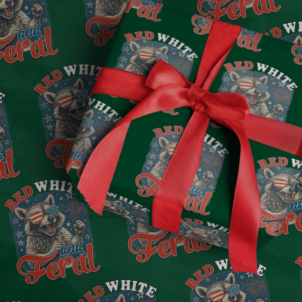 Red White and Feral Raccoon Wrapping Paper Roll Funny Patriotic Fireworks Wild 4th of July Vibes - Wonder Print Shop