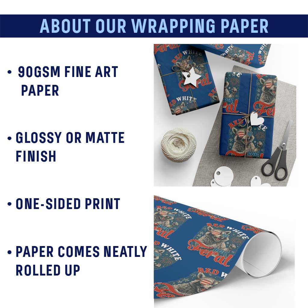 Red White and Feral Raccoon Wrapping Paper Roll Funny Patriotic Fireworks Wild 4th of July Vibes - Wonder Print Shop