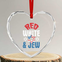 Red White and Jew Heart Crystal Glass Ornament Funny Jewish Patriotic 4th of July Star Of David - Wonder Print Shop