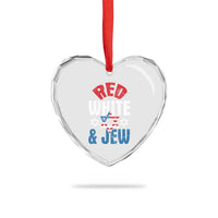 Red White and Jew Heart Crystal Glass Ornament Funny Jewish Patriotic 4th of July Star Of David - Wonder Print Shop