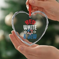 Red White and Jew Heart Crystal Glass Ornament Funny Jewish Patriotic 4th of July Star Of David - Wonder Print Shop