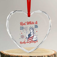Red White and Not Really Feeling It Heart Crystal Glass Ornament 4th of July Feminist Statue Of Liberty