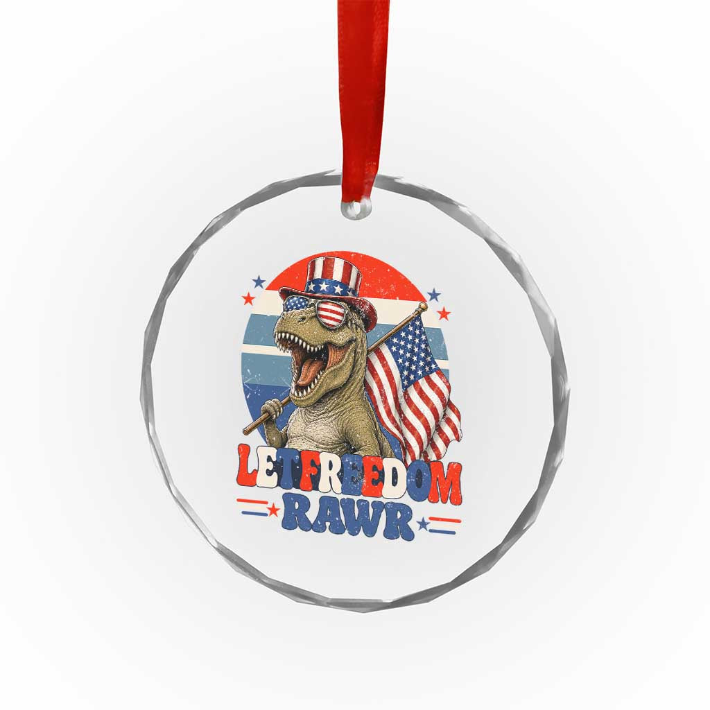 Red White Blue Dinosaur Pride Crystal Glass Ornament Let Freedom Rawr