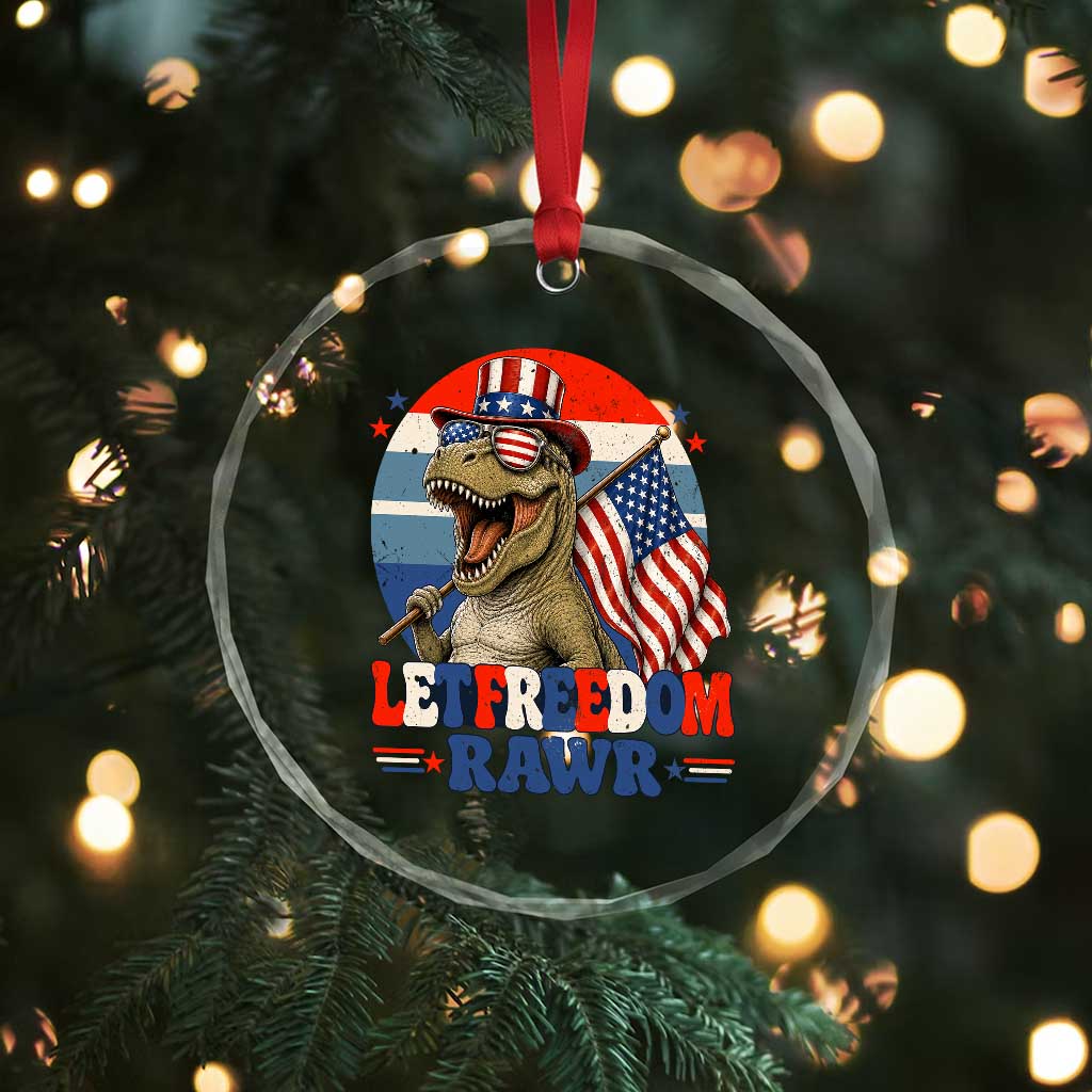 Red White Blue Dinosaur Pride Crystal Glass Ornament Let Freedom Rawr