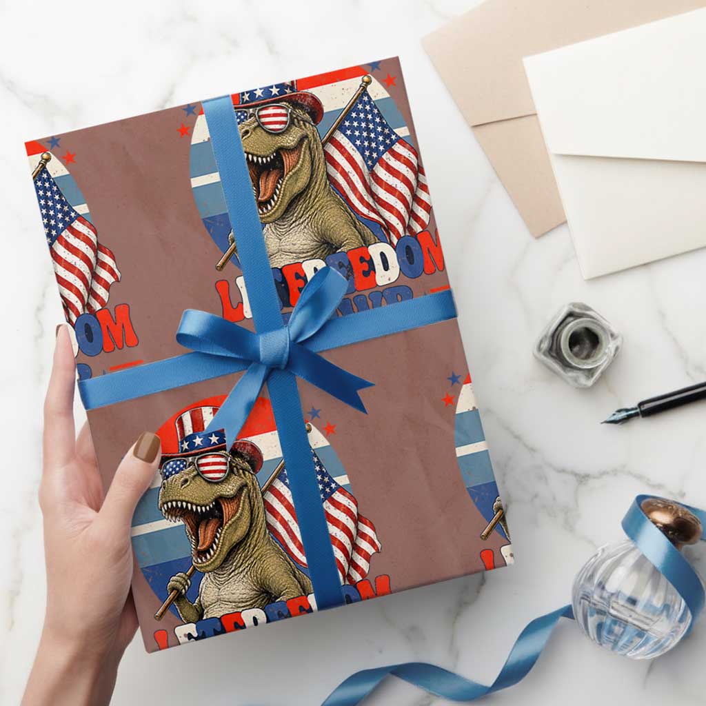 Red White Blue Dinosaur Pride Wrapping Paper Roll Let Freedom Rawr