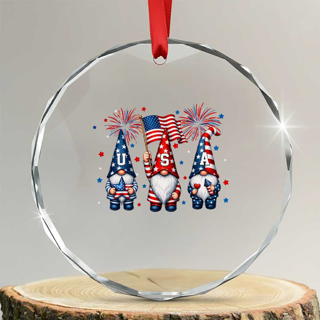 Red White Blue Gnomes Fireworks Crystal Glass Ornament Patriotic 4th Of July