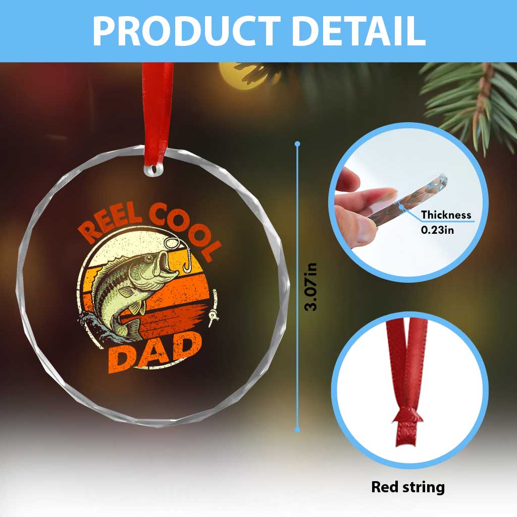 Reel Cool Dad Crystal Glass Ornament Funny Fathers Day Fishing Lover Fisherman
