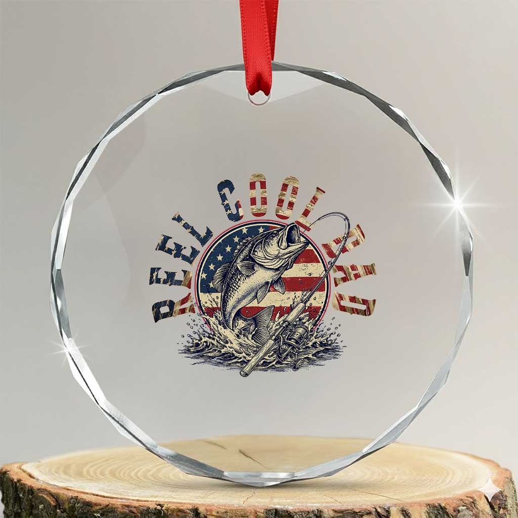 Reel Cool Dad Graphic Crystal Glass Ornament 4th Of July Fishing Patriotic Dad
