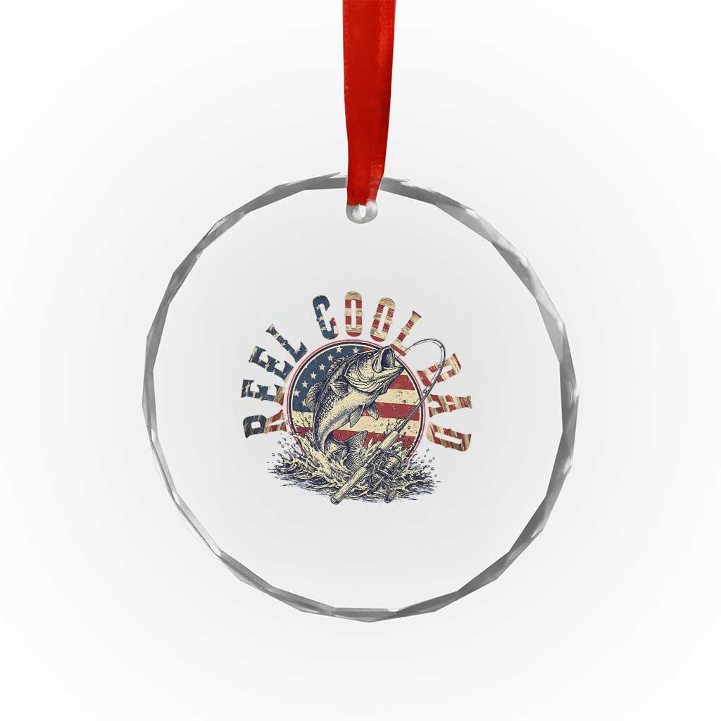 Reel Cool Dad Graphic Crystal Glass Ornament 4th Of July Fishing Patriotic Dad