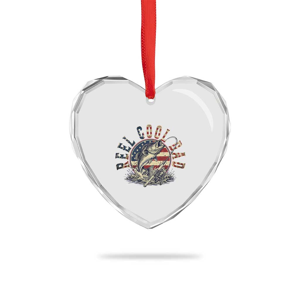 Reel Cool Dad Graphic Heart Crystal Glass Ornament 4th Of July Fishing Patriotic Dad
