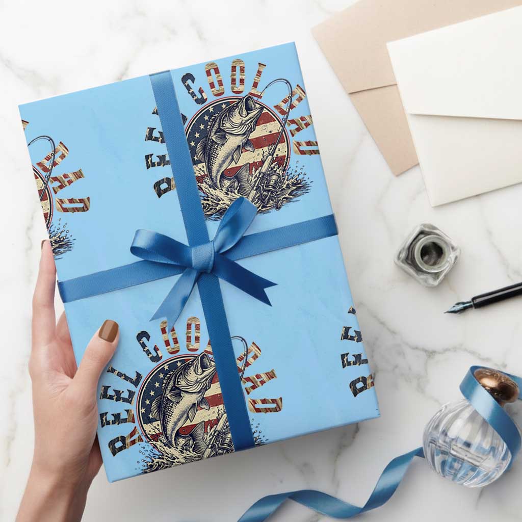 Reel Cool Dad Graphic Wrapping Paper Roll 4th Of July Fishing Patriotic Dad