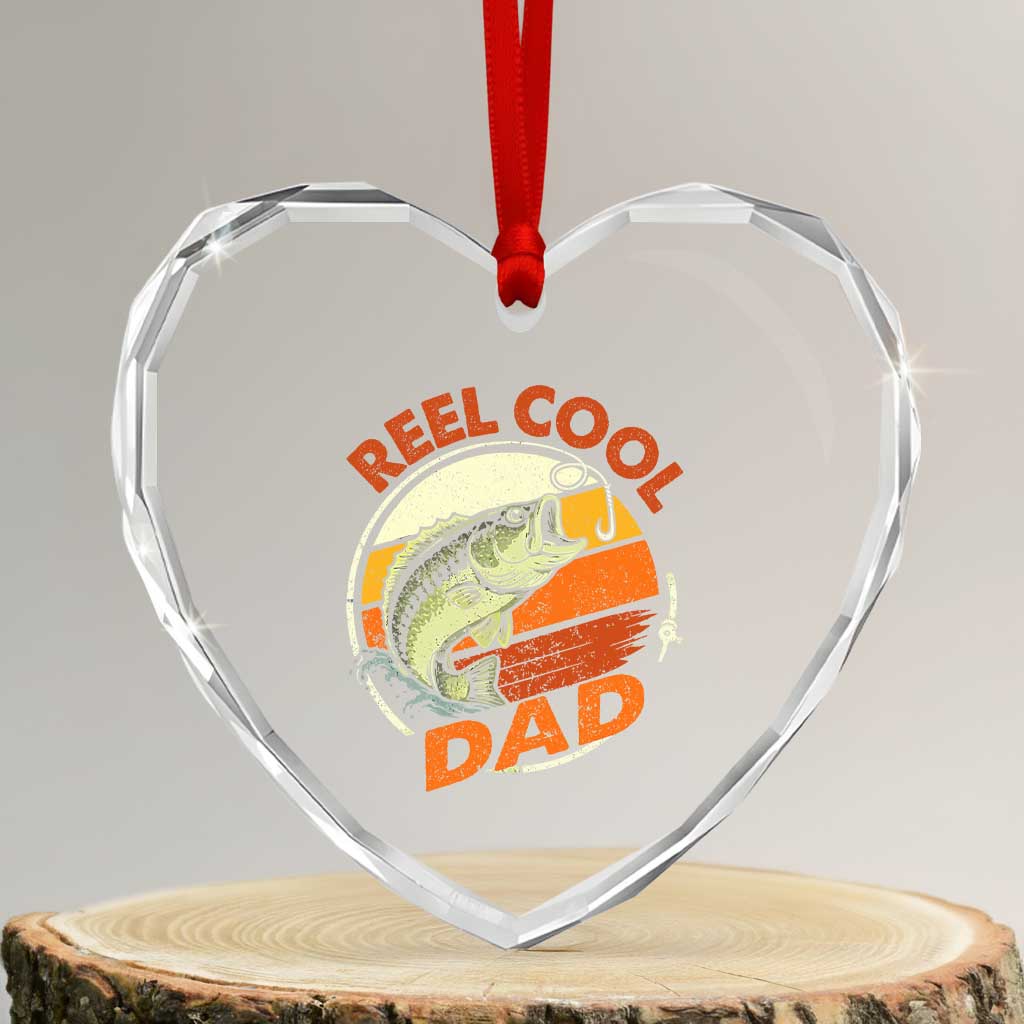 Reel Cool Dad Heart Crystal Glass Ornament Funny Fathers Day Fishing Lover Fisherman