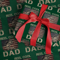 Reel Cool Dad Wrapping Paper Roll Funny Fishing USA Flag Patriotic Fisherman Fathers Day